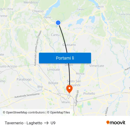 Tavernerio - Laghetto to U9 map