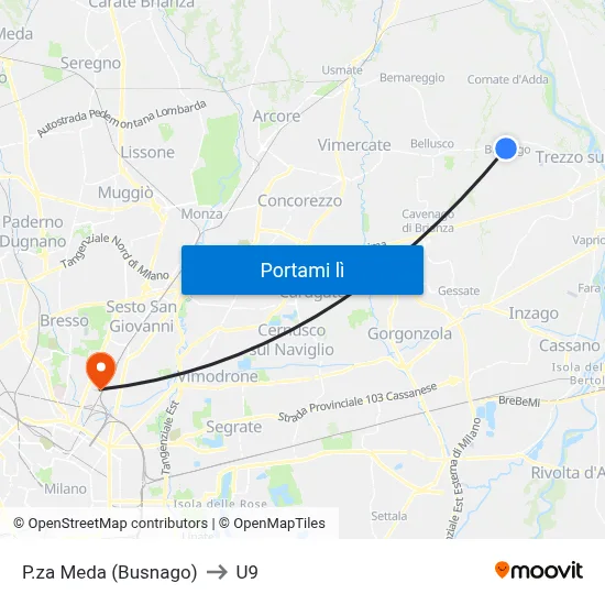 P.za Meda (Busnago) to U9 map
