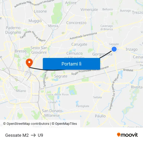 Gessate M2 to U9 map