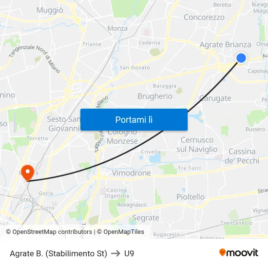 Agrate B. (Stabilimento St) to U9 map