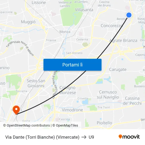 Via Dante (Torri Bianche) (Vimercate) to U9 map