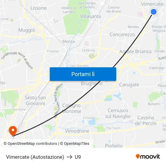 Vimercate (Autostazione) to U9 map