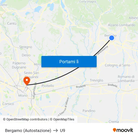 Bergamo (Autostazione) to U9 map