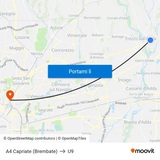 A4 Capriate (Brembate) to U9 map