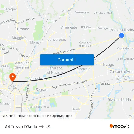 A4 Trezzo D'Adda to U9 map
