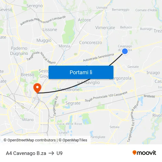 A4 Cavenago B.za to U9 map