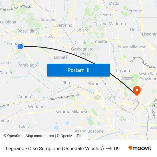 Legnano - C.so Sempione (Ospedale Vecchio) to U9 map