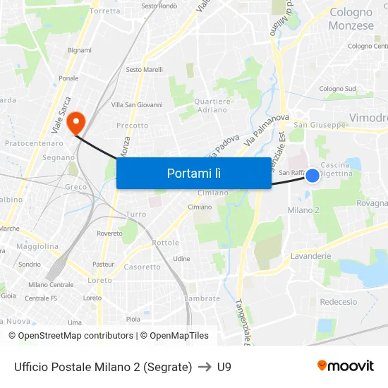 Ufficio Postale Milano 2 (Segrate) to U9 map