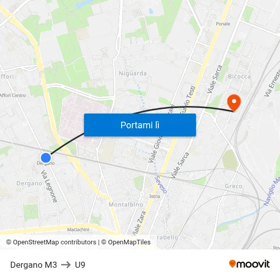 Dergano M3 to U9 map