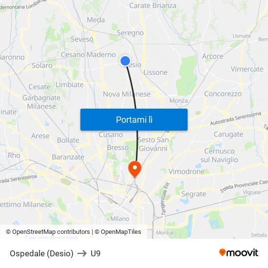 Ospedale (Desio) to U9 map