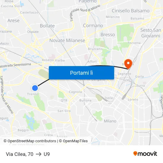 Via Cilea, 70 to U9 map