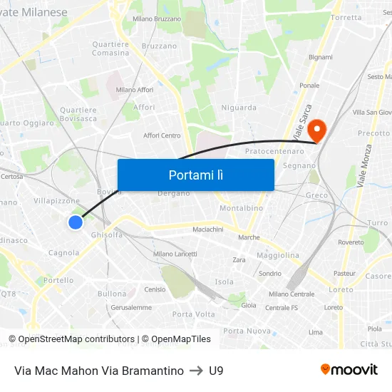 Via Mac Mahon Via Bramantino to U9 map