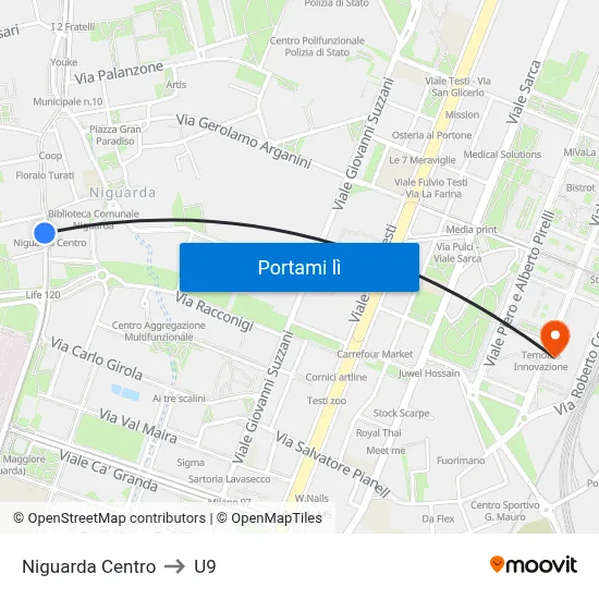 Niguarda Centro to U9 map