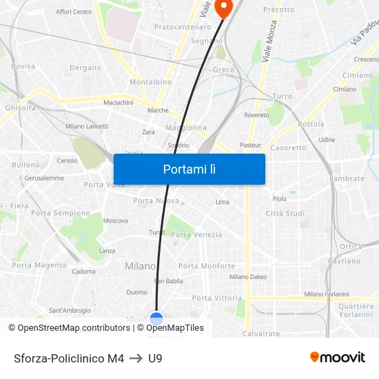 Sforza-Policlinico M4 to U9 map