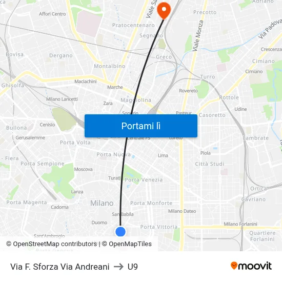 Via F. Sforza Via Andreani to U9 map