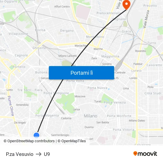 P.za Vesuvio to U9 map