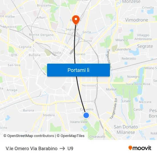 V.le Omero Via Barabino to U9 map