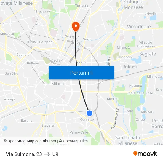 Via Sulmona, 23 to U9 map