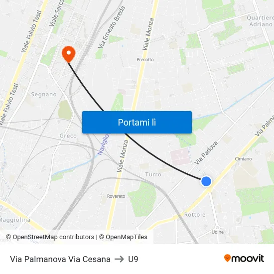 Via Palmanova Via Cesana to U9 map