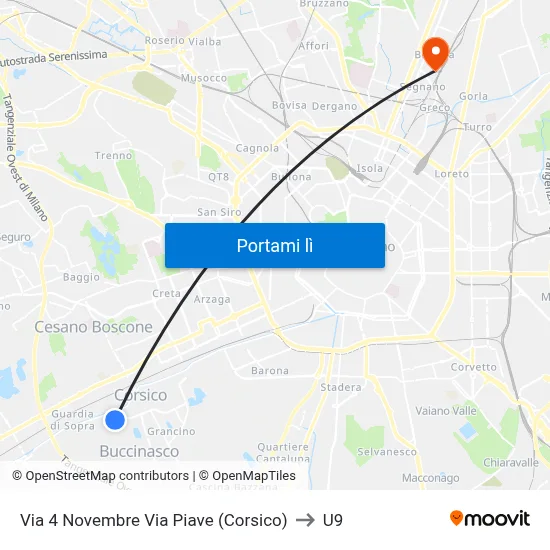 Via 4 Novembre Via Piave (Corsico) to U9 map