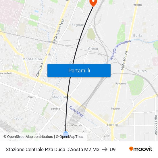 Stazione Centrale P.za Duca D'Aosta M2 M3 to U9 map