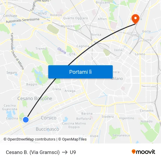Cesano B. (Via Gramsci) to U9 map