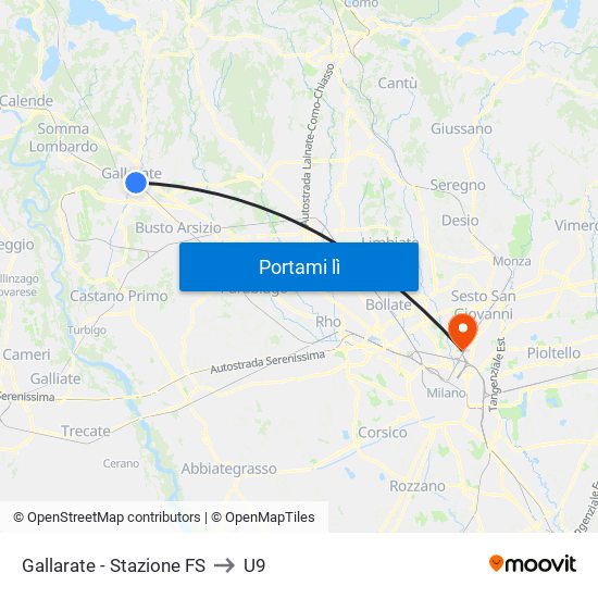 Gallarate - Stazione FS to U9 map