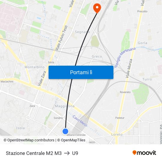 Stazione Centrale M2 M3 to U9 map