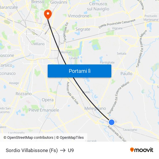 Sordio Villabissone (Fs) to U9 map