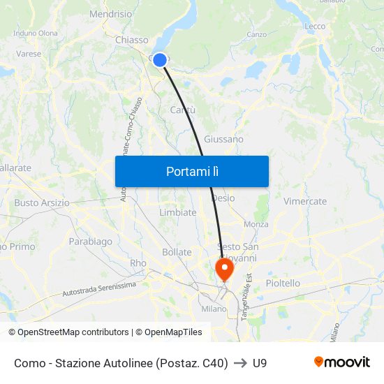 Como - Stazione Autolinee (Postaz. C40) to U9 map