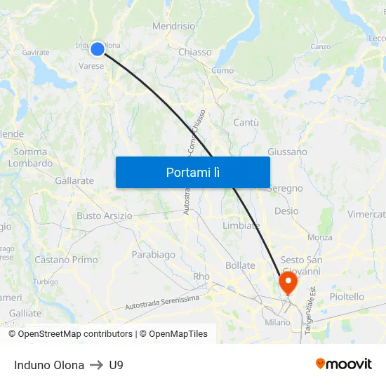 Induno Olona to U9 map