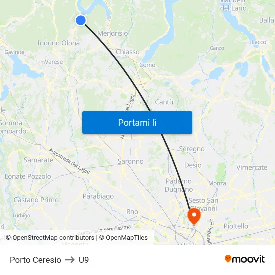 Porto Ceresio to U9 map