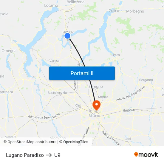 Lugano Paradiso to U9 map