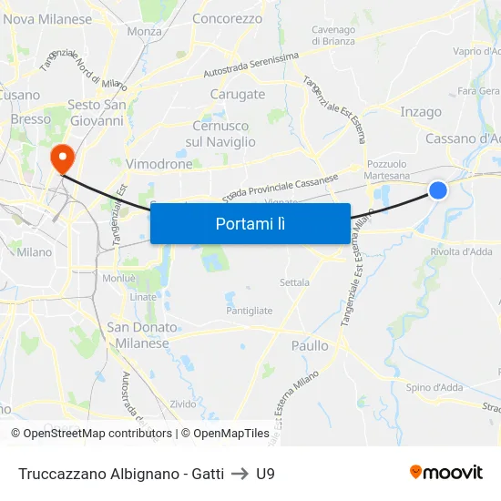 Truccazzano Albignano - Gatti to U9 map