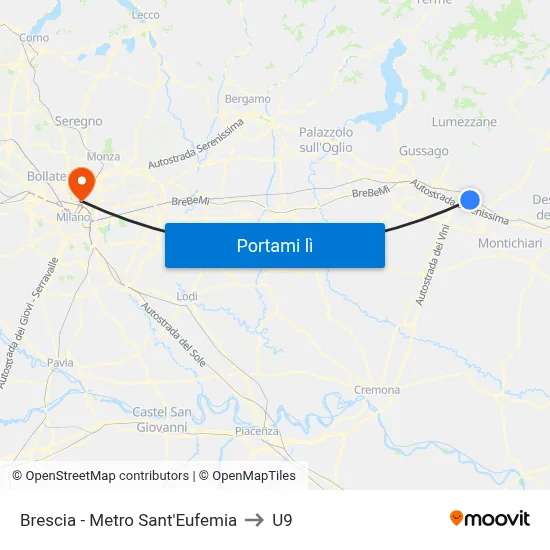Brescia - Metro Sant'Eufemia to U9 map
