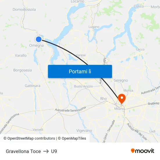 Gravellona Toce to U9 map