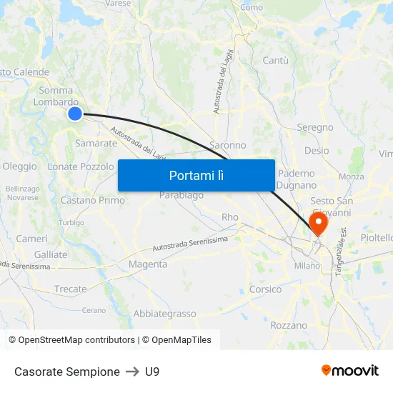Casorate Sempione to U9 map