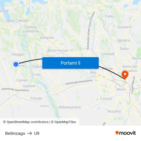 Bellinzago to U9 map