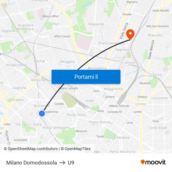 Milano Domodossola to U9 map