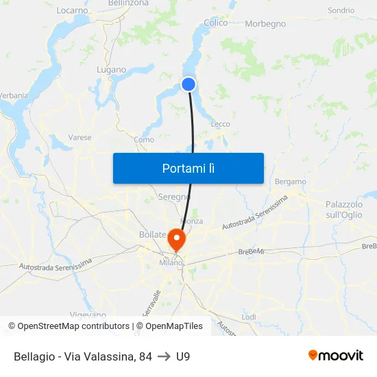 Bellagio - Via Valassina, 84 to U9 map