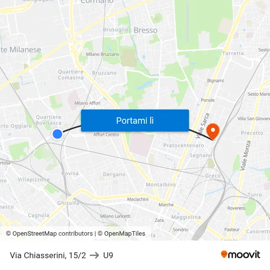 Via Chiasserini, 15/2 to U9 map