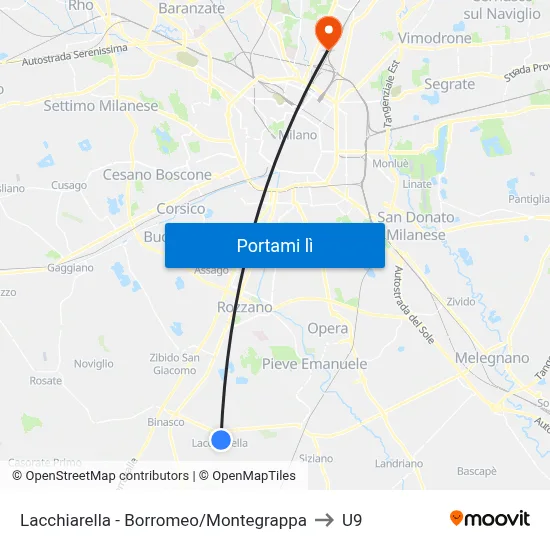 Lacchiarella - Borromeo/Montegrappa to U9 map