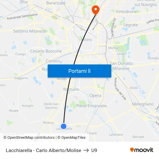 Lacchiarella - Carlo Alberto/Molise to U9 map