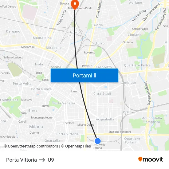 Porta Vittoria to U9 map