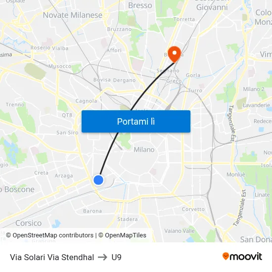 Via Solari Via Stendhal to U9 map