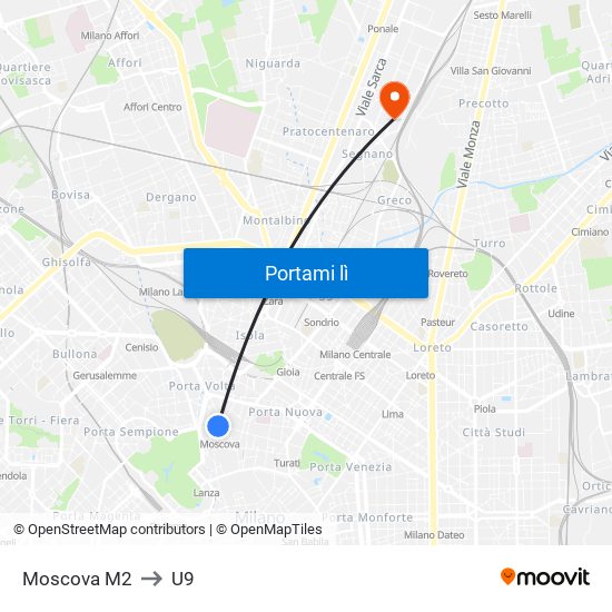 Moscova M2 to U9 map