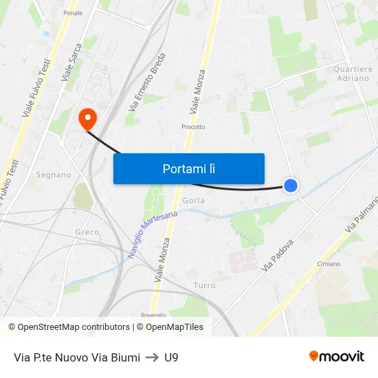Via P.te Nuovo Via Biumi to U9 map