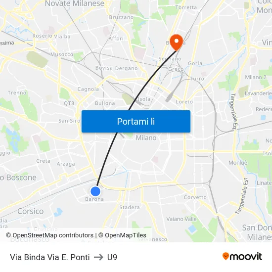 Via Binda Via E. Ponti to U9 map