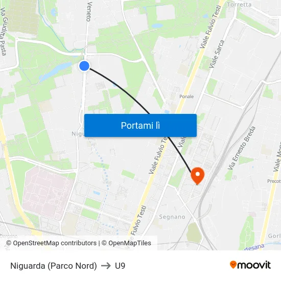 Niguarda (Parco Nord) to U9 map