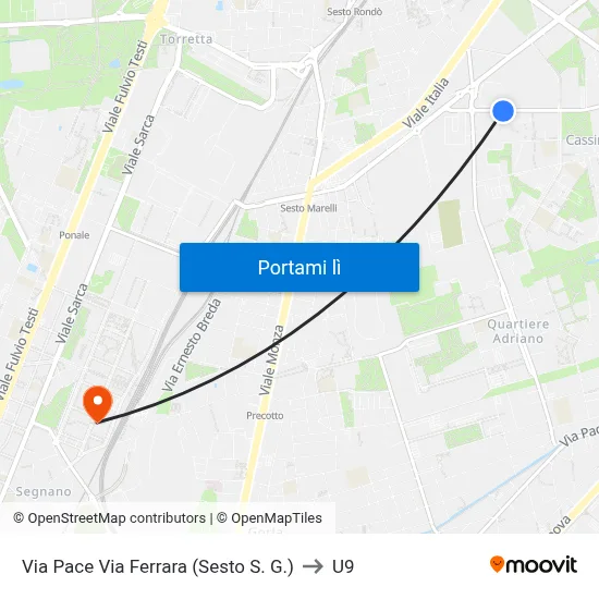 Via Pace Via Ferrara (Sesto S. G.) to U9 map